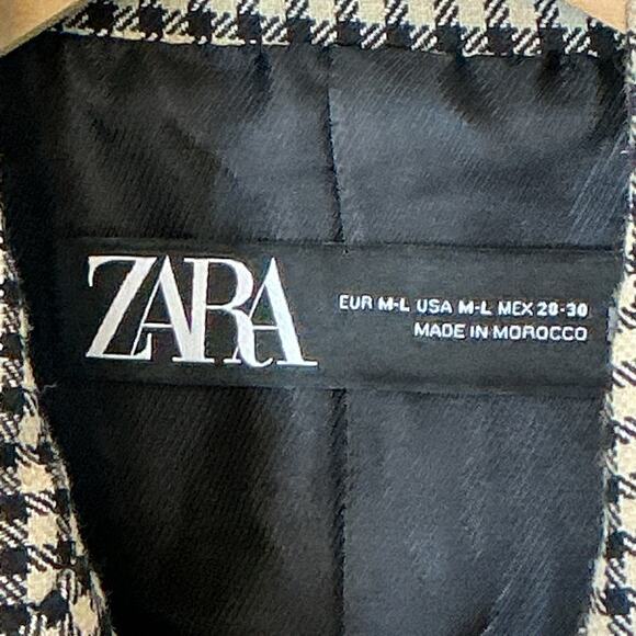 Zara Black Beige Houndstooth Gingham Boxy Cut Blazer Long Sleeve Women's Sz. M-L - Picture 7 of 12